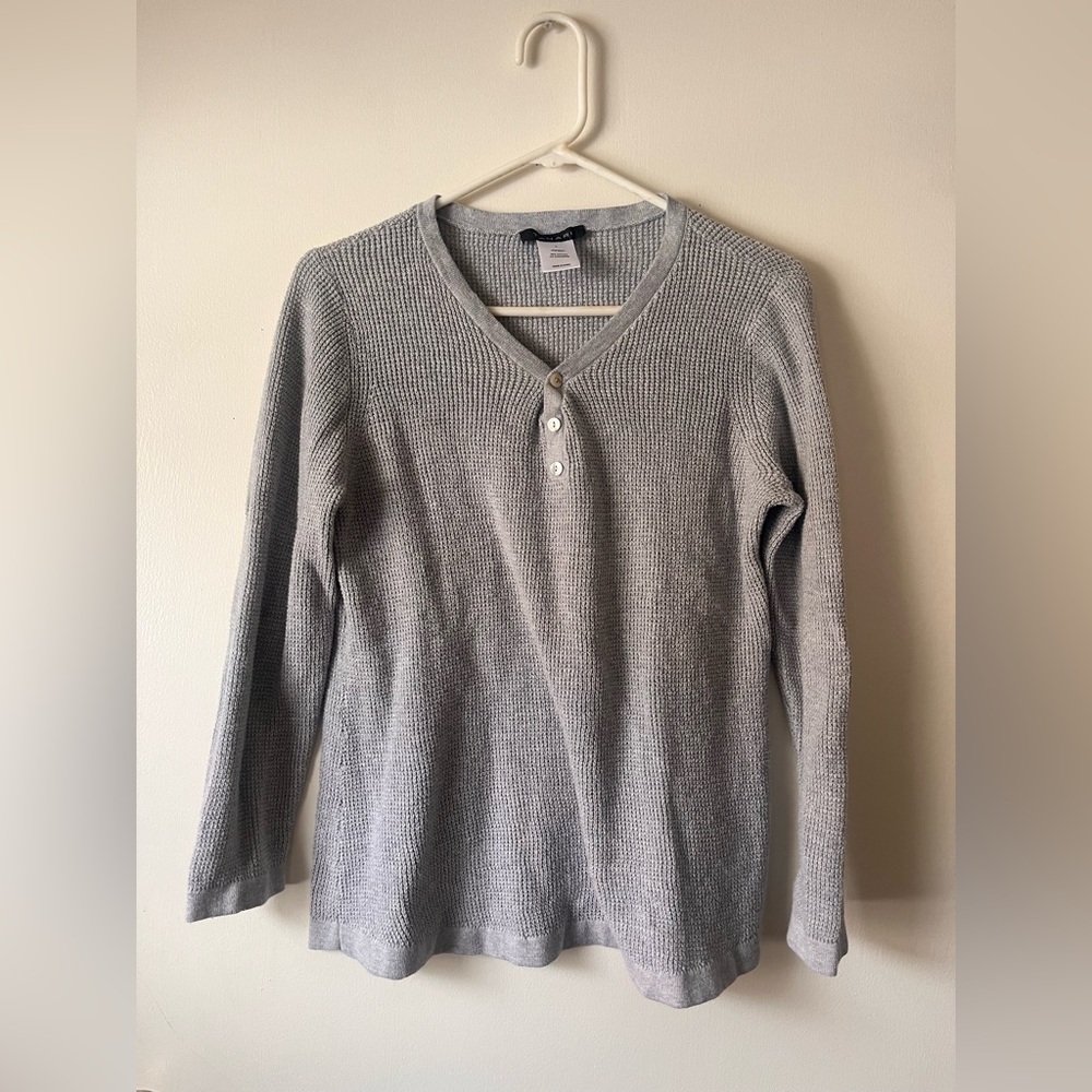 TAHARI Women’s Cotton & Cashmere Lounge Fitted Pants & Top Set Pajama Gray Large